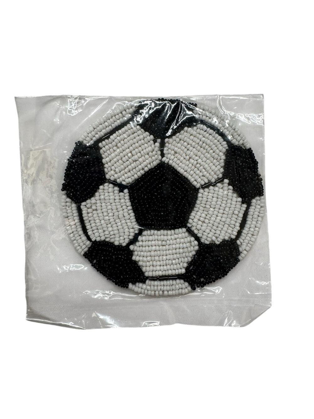 DEPARTMENT 56 *NEW* Beaded Soccer Ball Coaster Black White Beaded